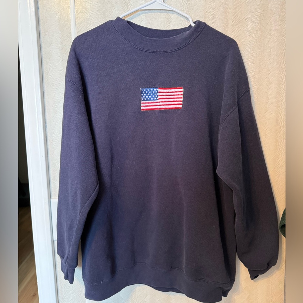 Vintage Classic Navy Crewneck Sweater with Flag Patch